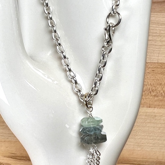 Moss Aquamarine Bracelet, Shaded Beaded Aquamarine Jewelry  Moss Aquamarine Sterling Tassel Bracelet
